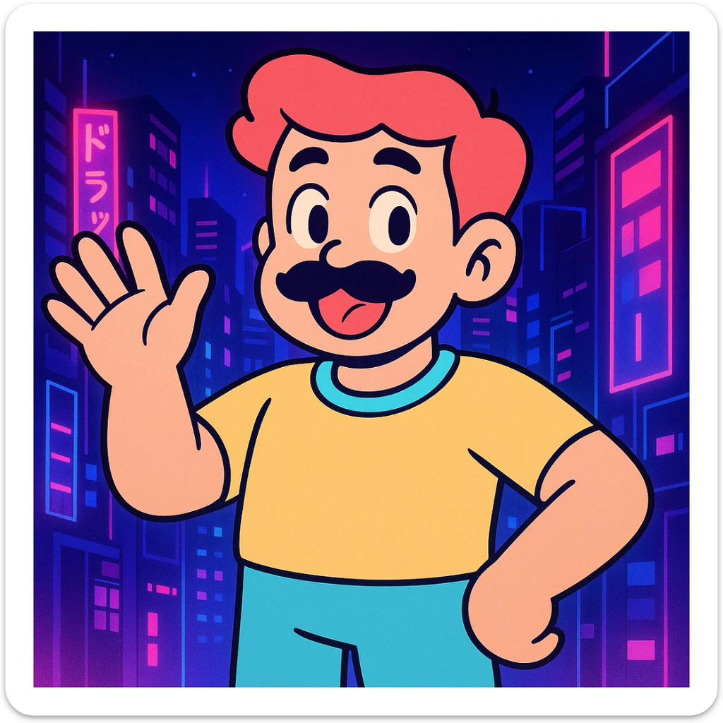 Add a neon city background, keep the 90's anime style and all original colors and lighting sticker