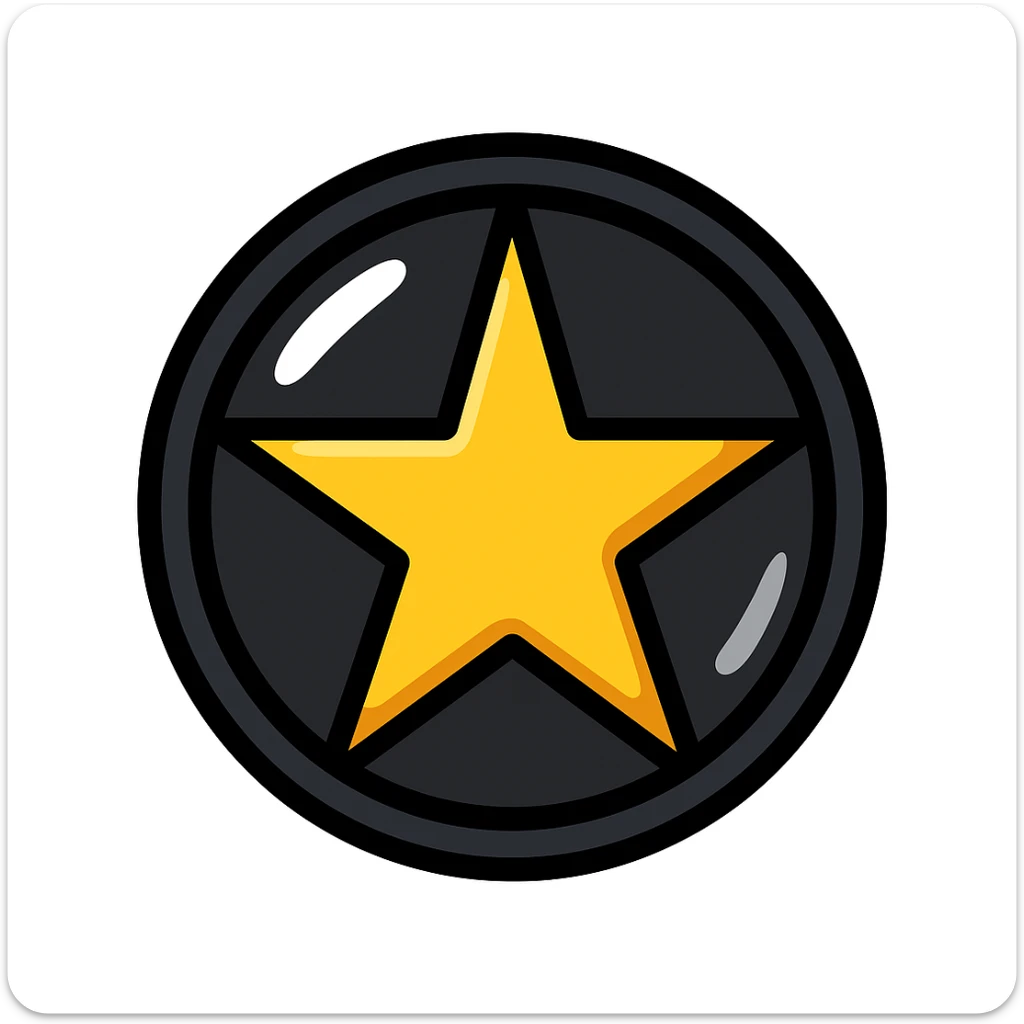 bright silver or gold star on the glossy black surface of a high-end car, main color glossy black, subtle reflections, emphasis on mirror-like shine, modern and clean, not overloaded sticker