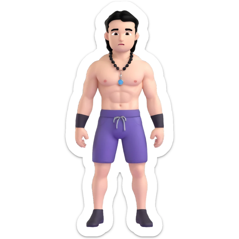 young white man with black hair, muscular, shirtless with prominent nipple piercings, nipple rings sticker