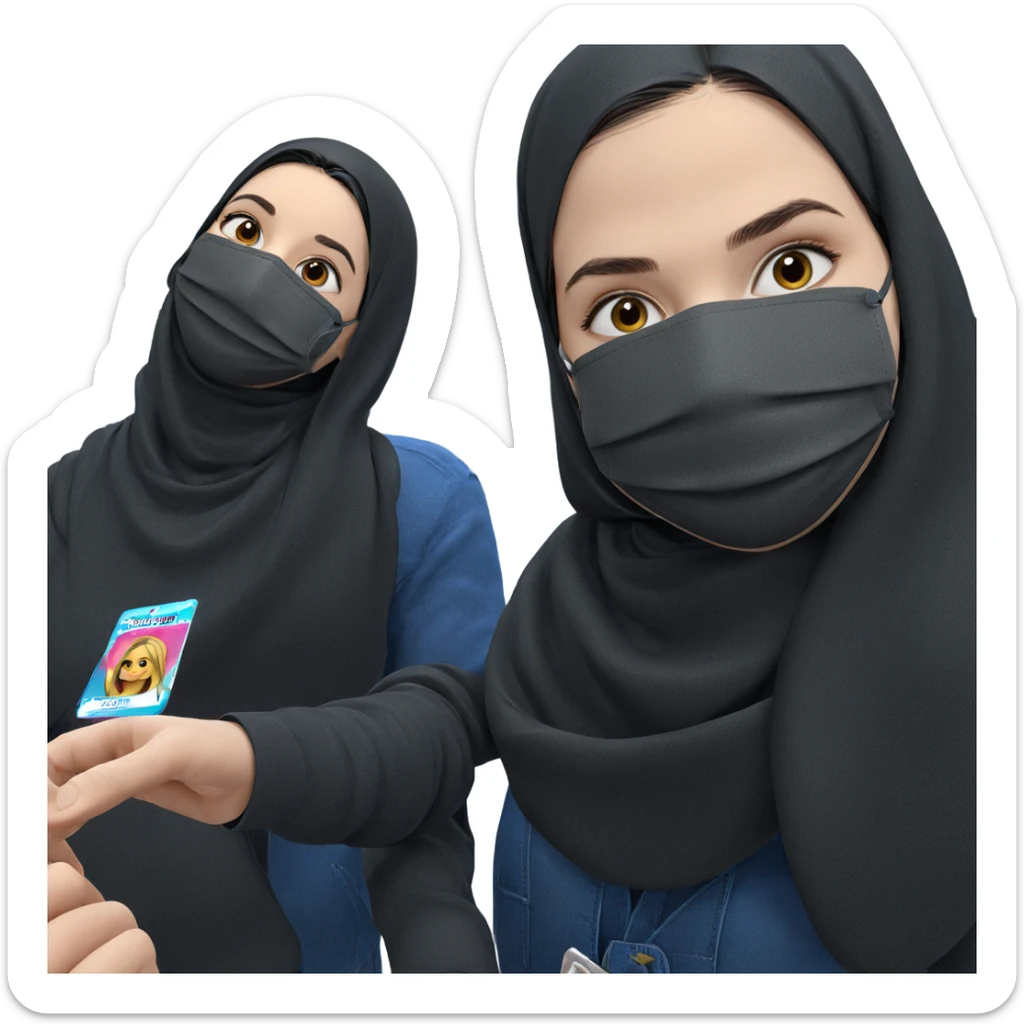 masked girl with id card sticker