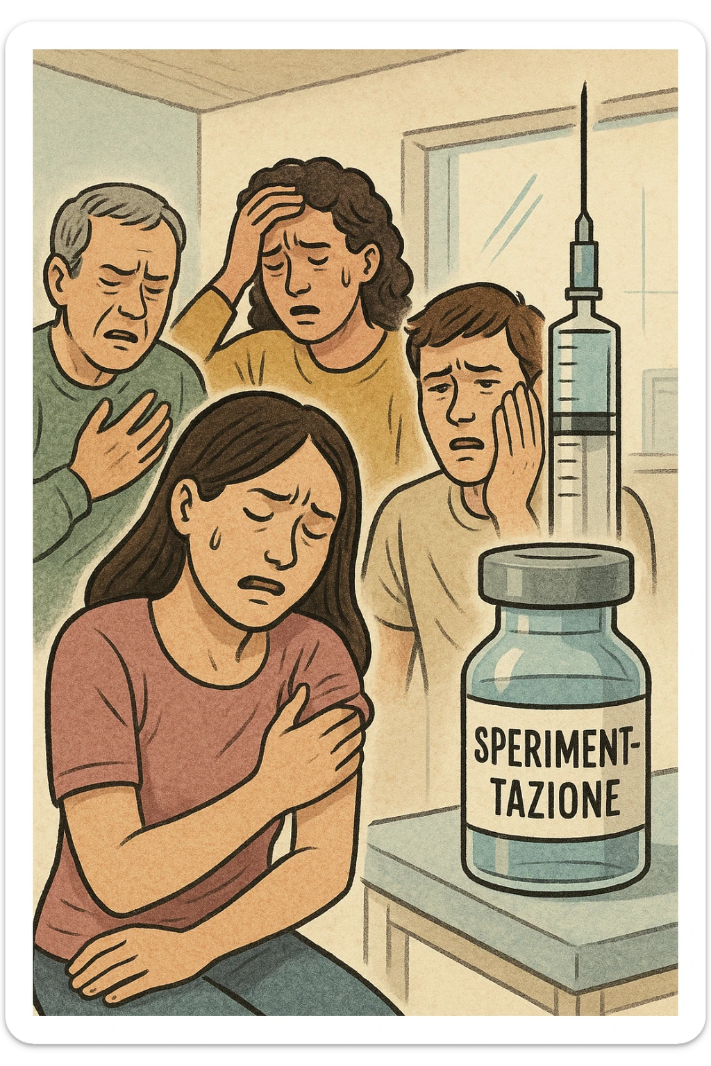 Donne e uomini che stanno male a causa di un vaccino chiamato "Sperimentazione" sticker