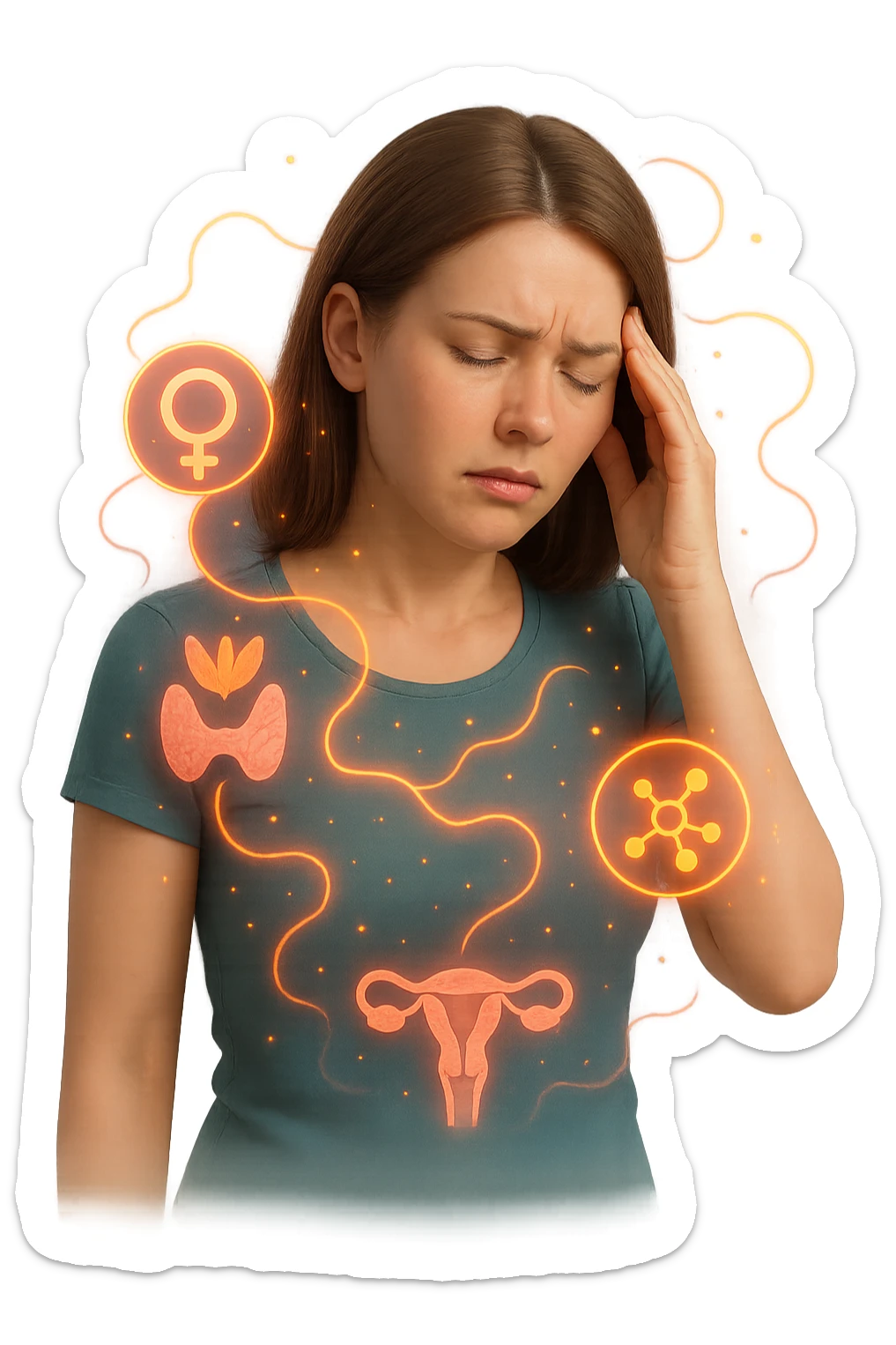 Donna con squilibri ormonali vista in 3D, render sticker