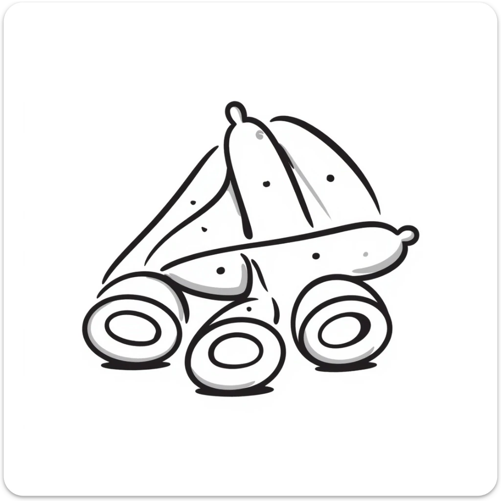 slices of bologna sausage, hand-drawn doodle, black lines, no background sticker