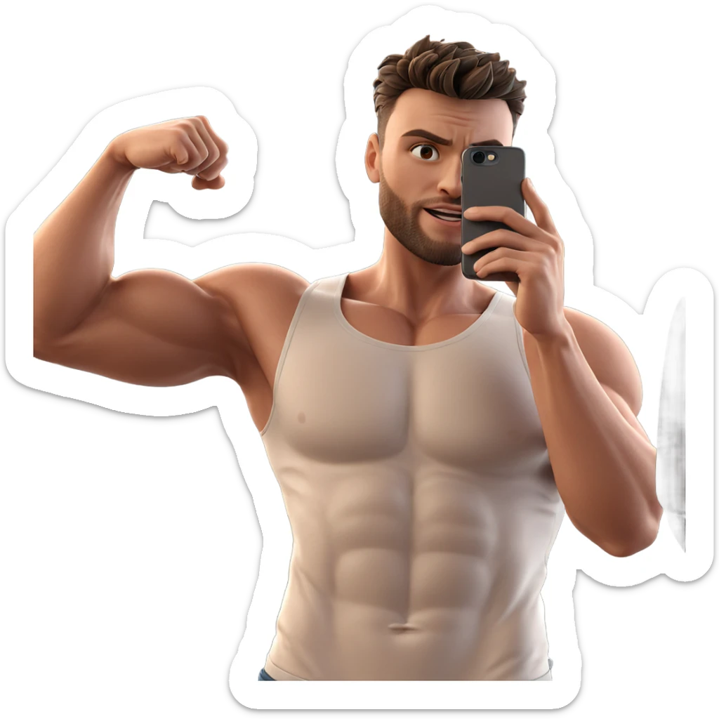 muscular guy taking a selfie sticker