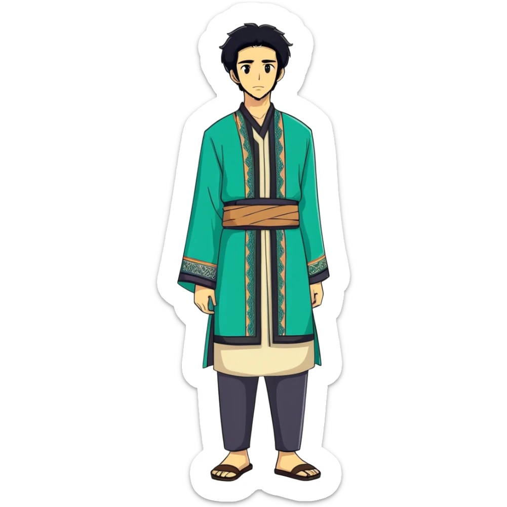 Man black hair and black eyes all body and uzbek wear the real man no anime no painting man sticker