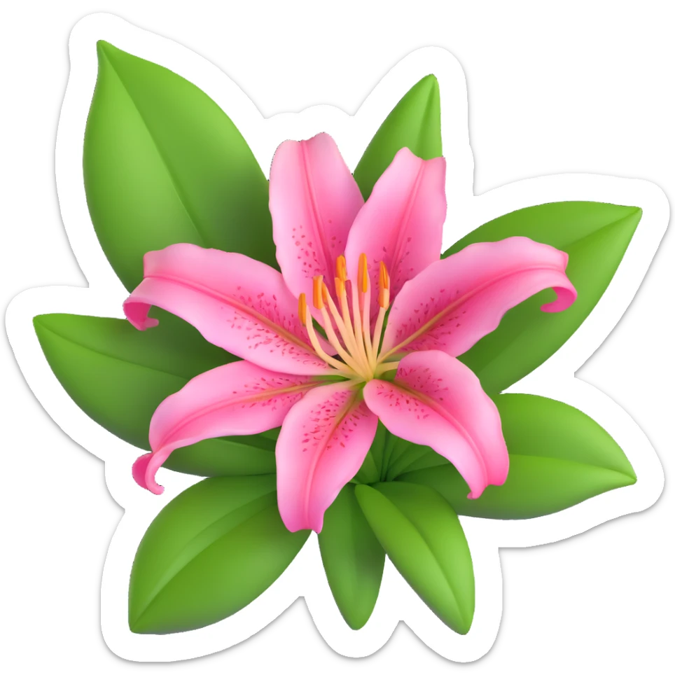 Elegant pink lily flower with detailed petals and green foliage sticker