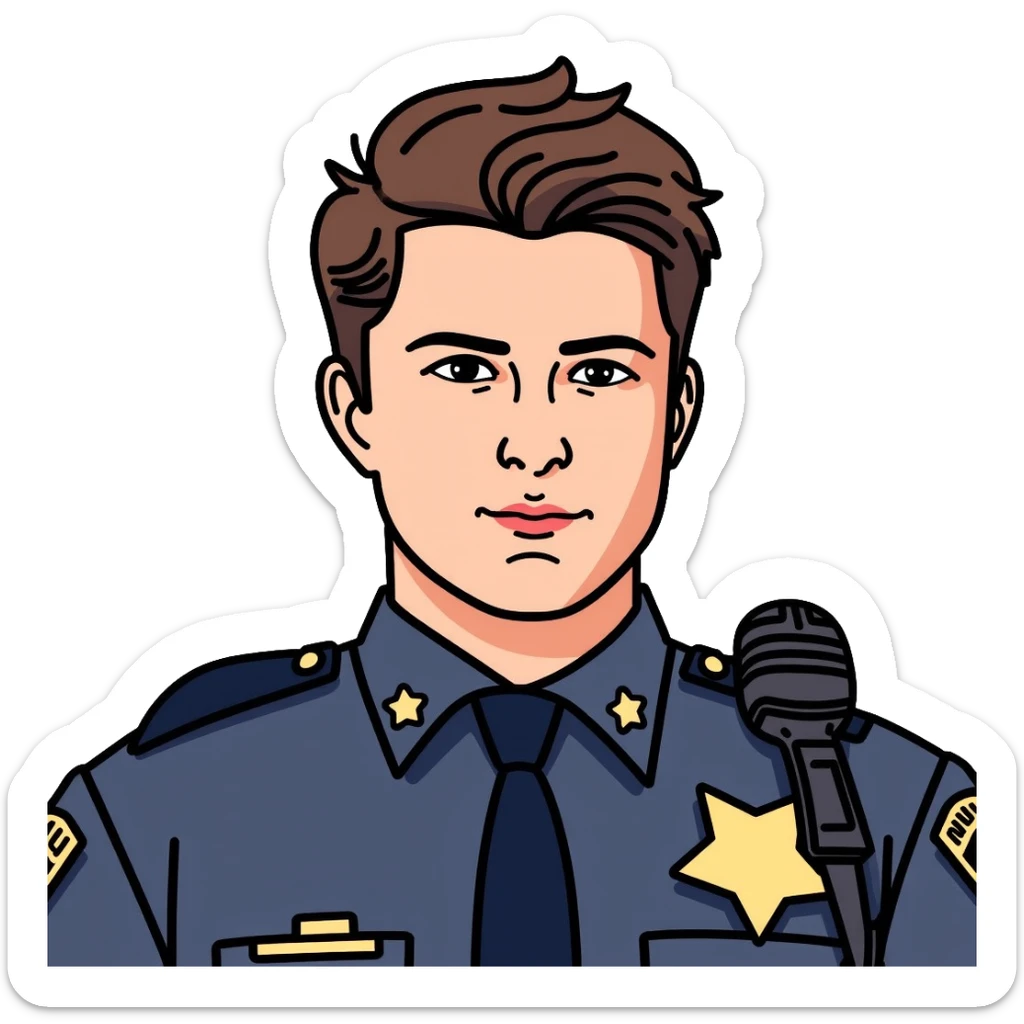 Realistic portrait of Nathan Fillion as John Nolan from The Rookie, detailed police officer with short hair and uniform sticker
