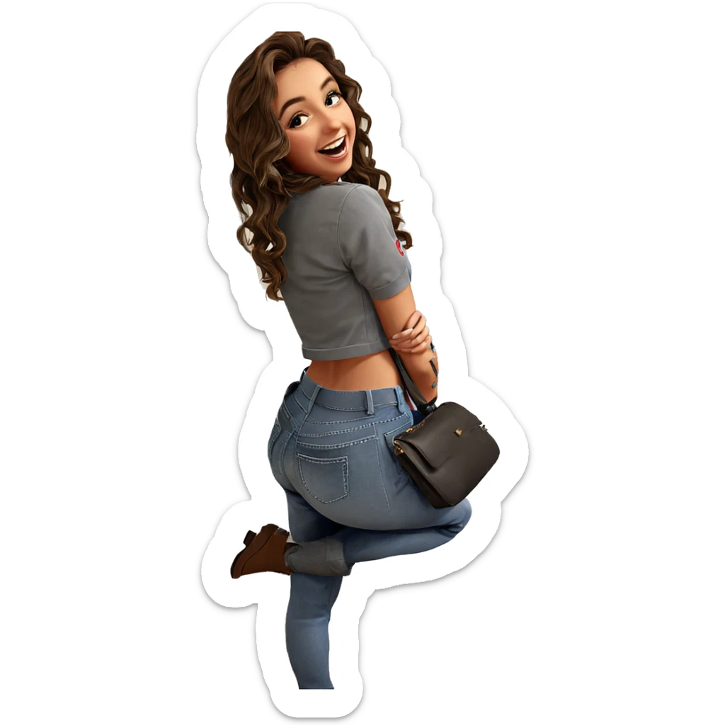 smiling girl in denim outfit sticker