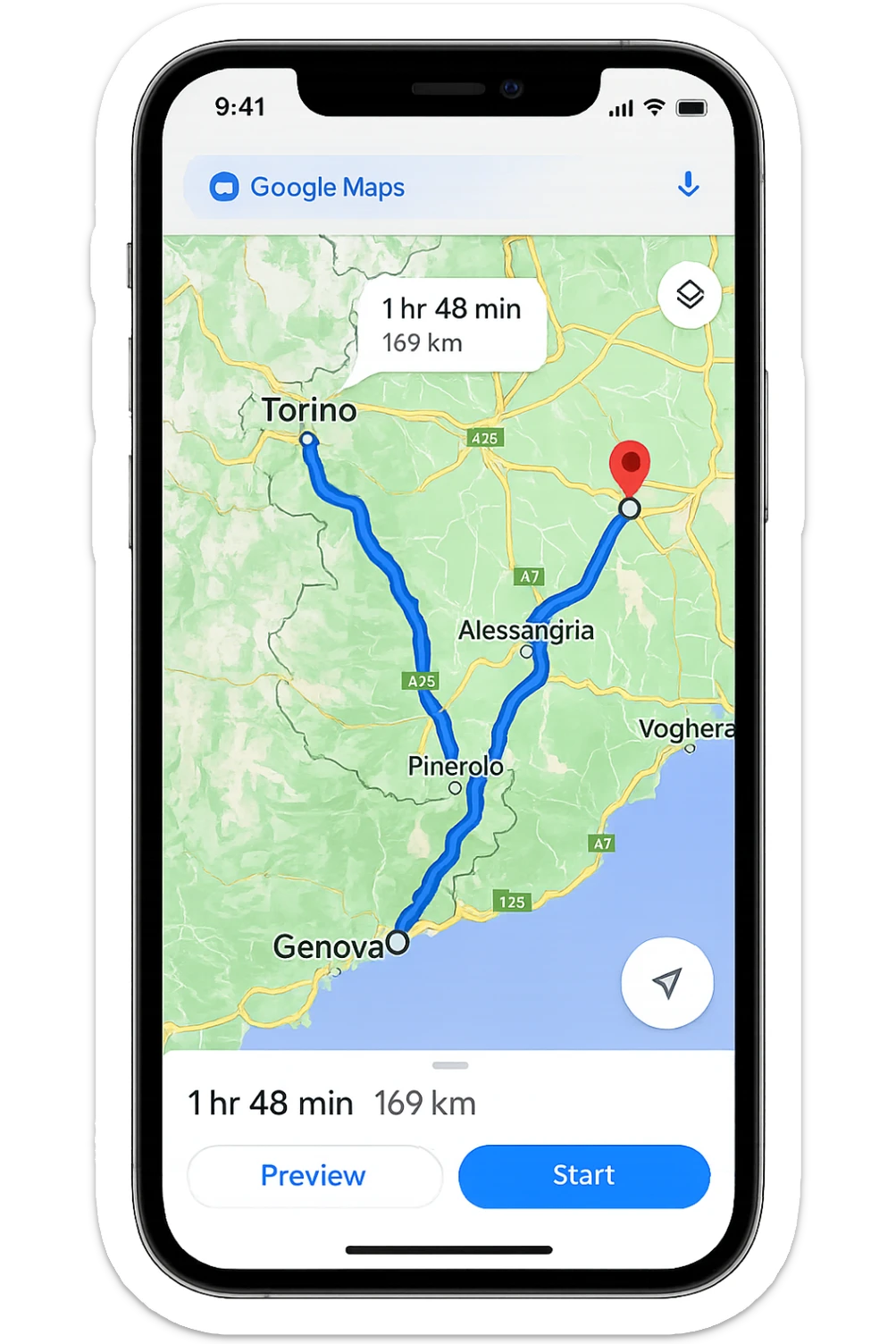 IPHONE CON GOOGLE MAPS APERTO, PARTENZA DA TORINO, ARRIVO A GENOVA sticker