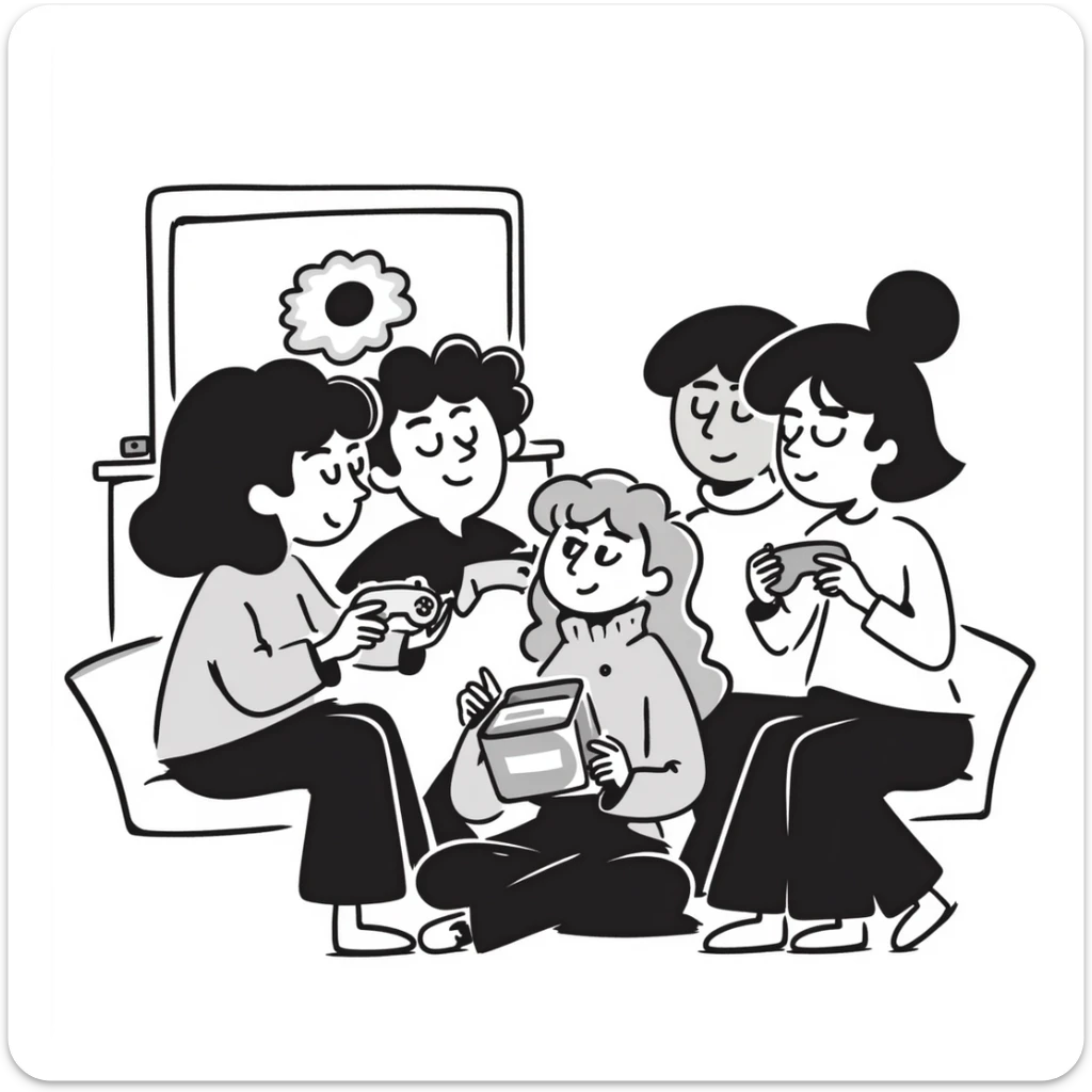 A person plays with the GameCube on TV with friends, sitting on the couch sticker