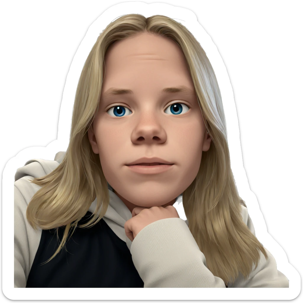 blonde boy indoors looking serious sticker