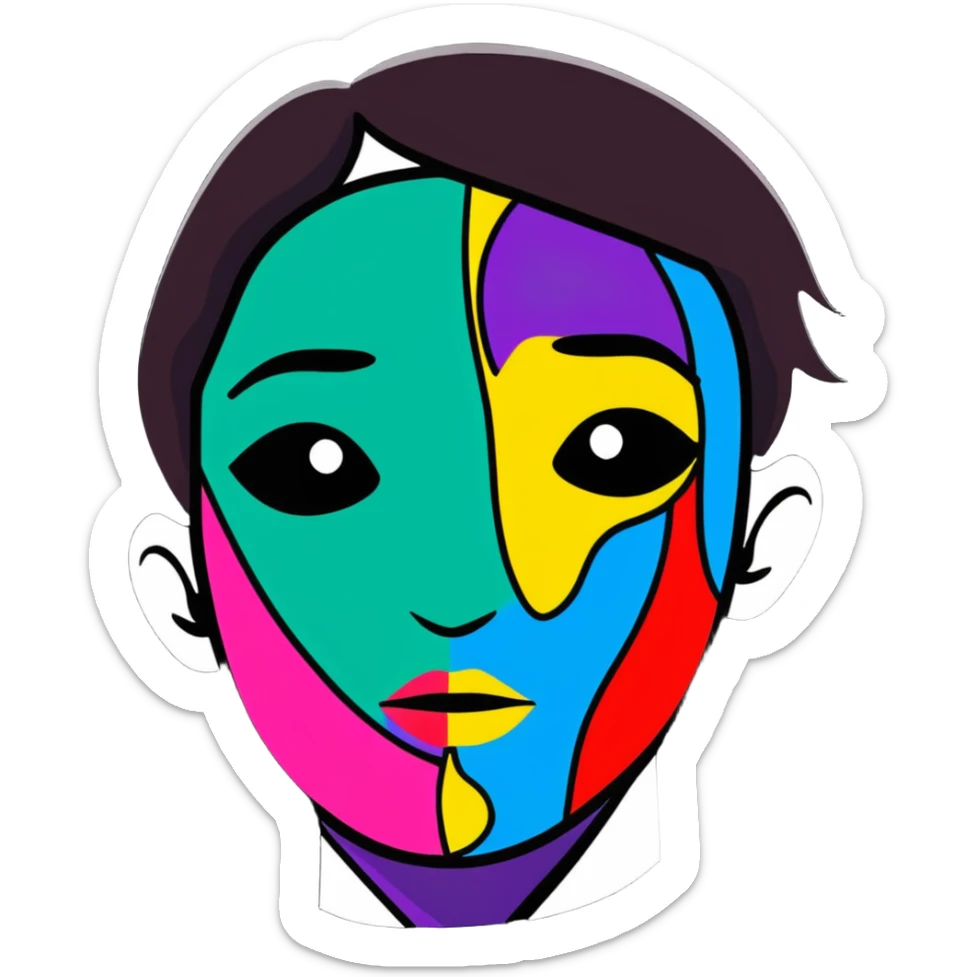 A person with half their face as a colorful abstract painting, symbol of artistic self-expression sticker
