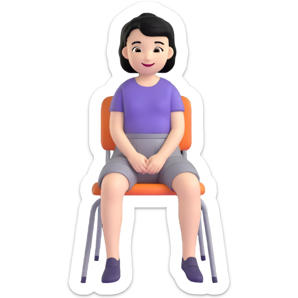 Girl with short black hair smiling sitting on a chair sticker