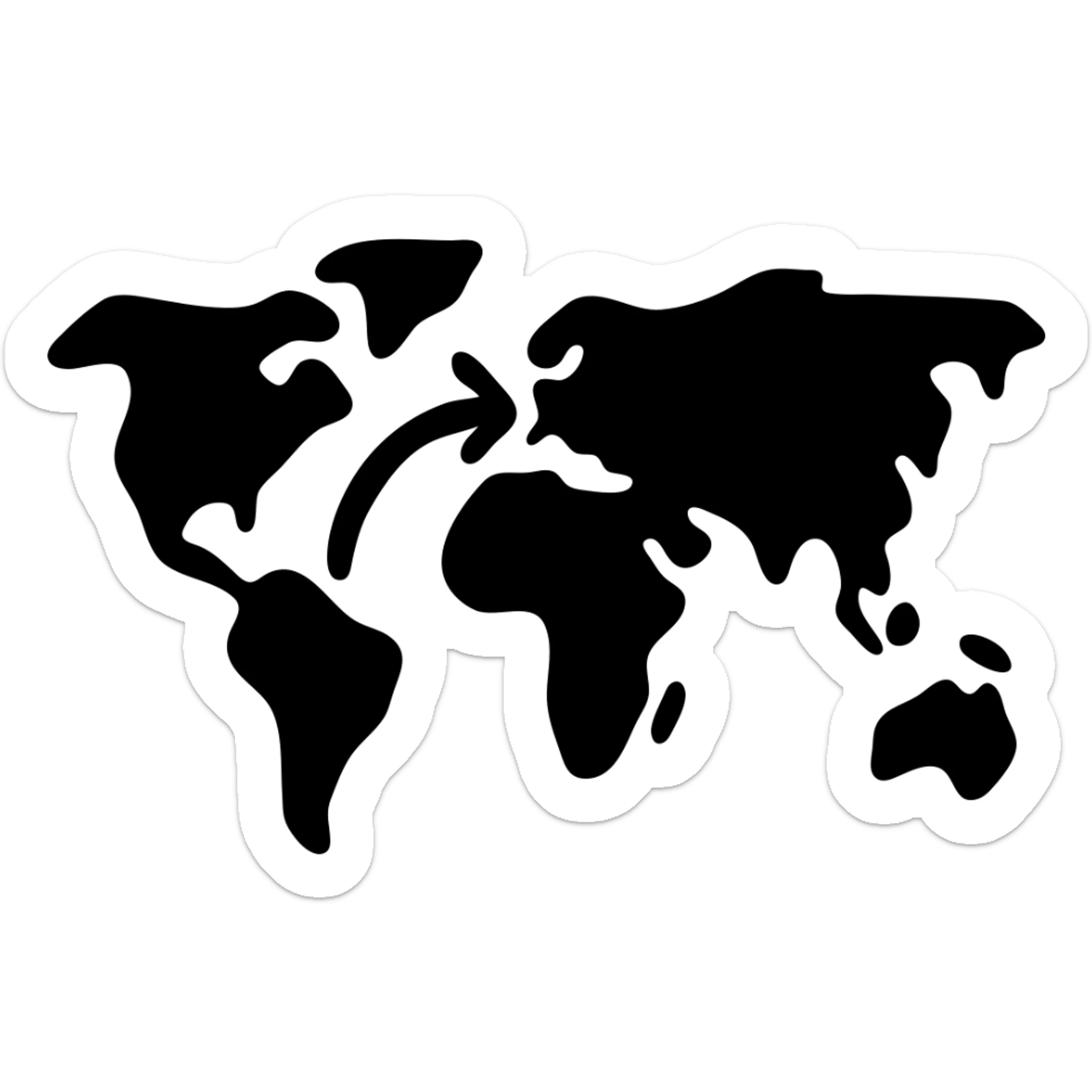 flat icon of a world map with a clear arrow from Africa to the UK sticker