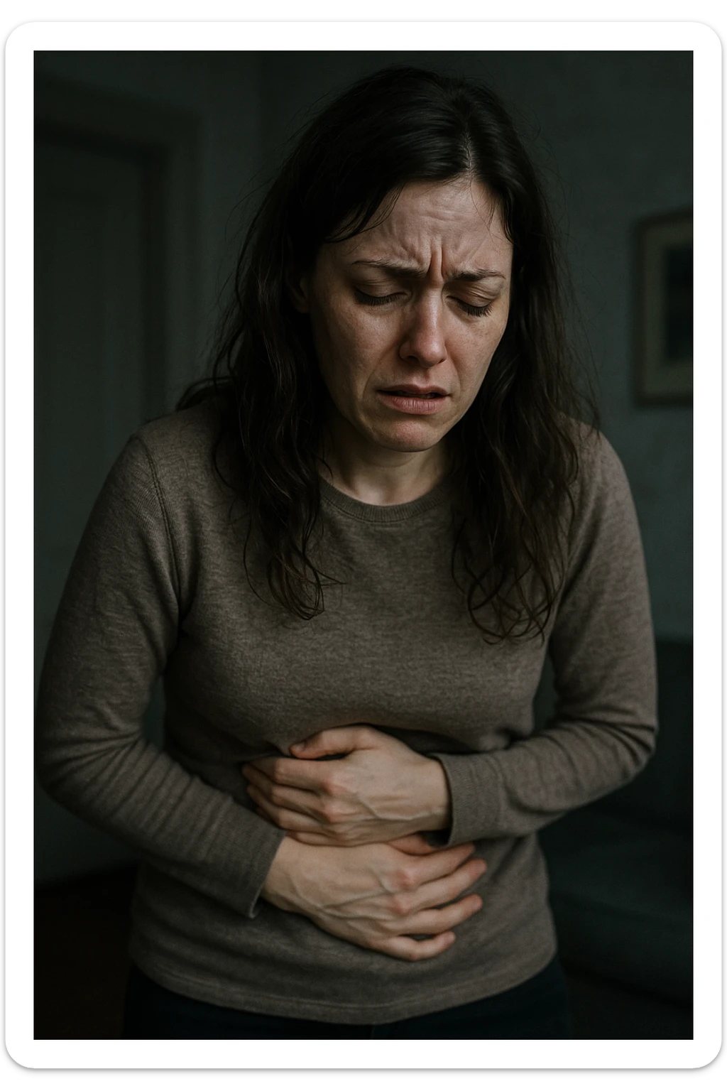 donna che sta male a seguito di un evento spiacevole successo, ha problemi intestinali sticker