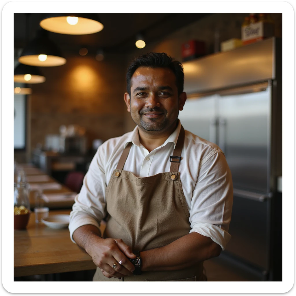 An Indian restaurant owner sticker