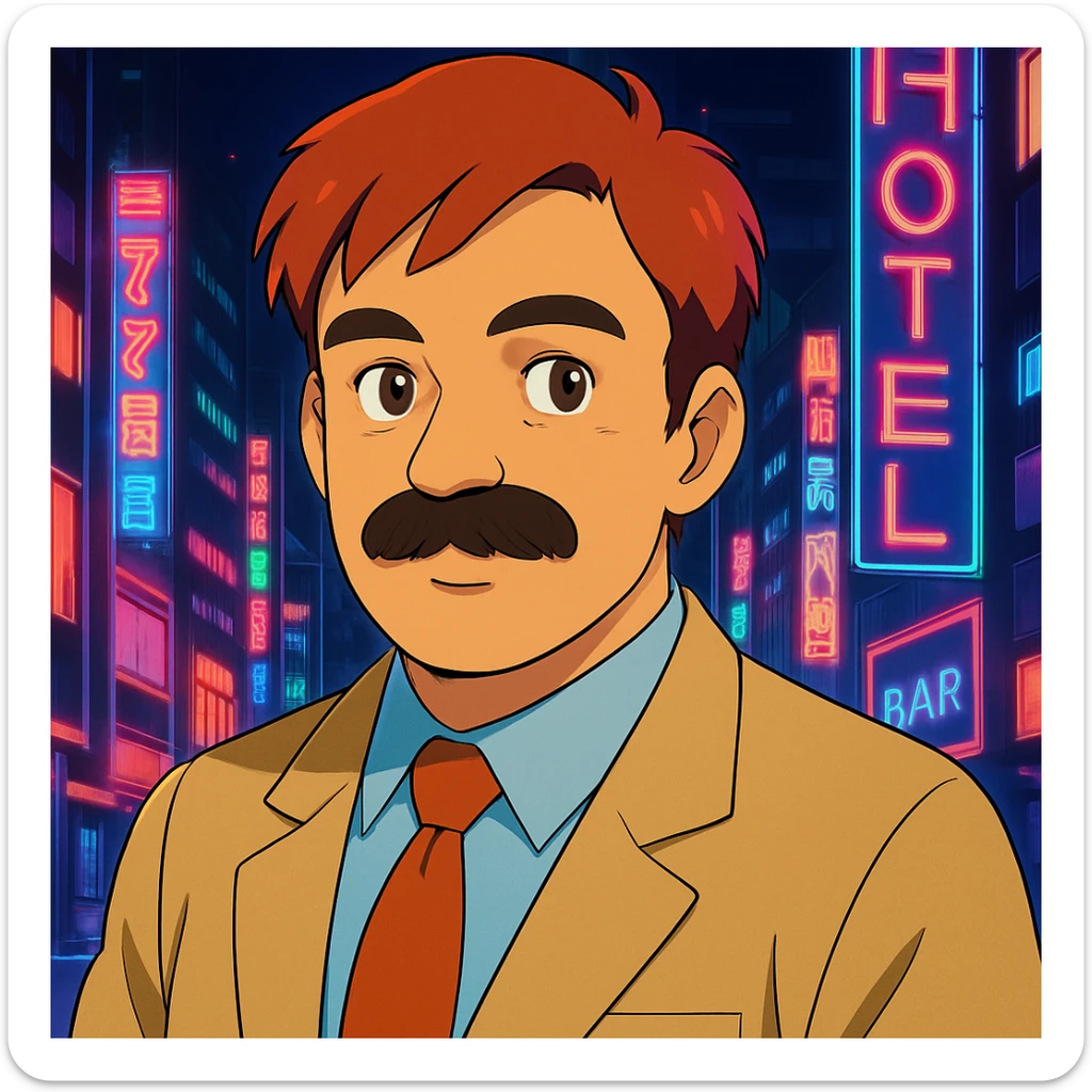 Add a neon city background, keep the 90's anime style and all original colors and lighting sticker