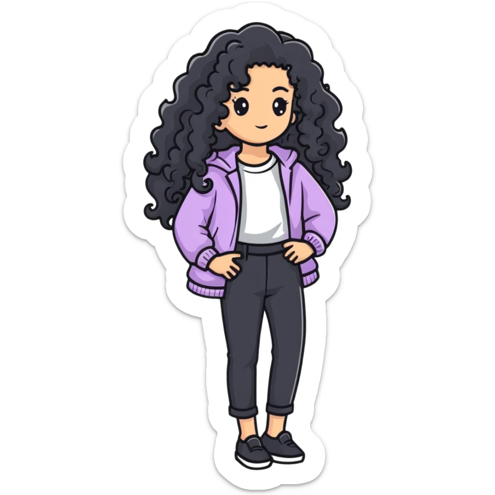 Stylish girl with long curly hair in fashionable outfit sticker