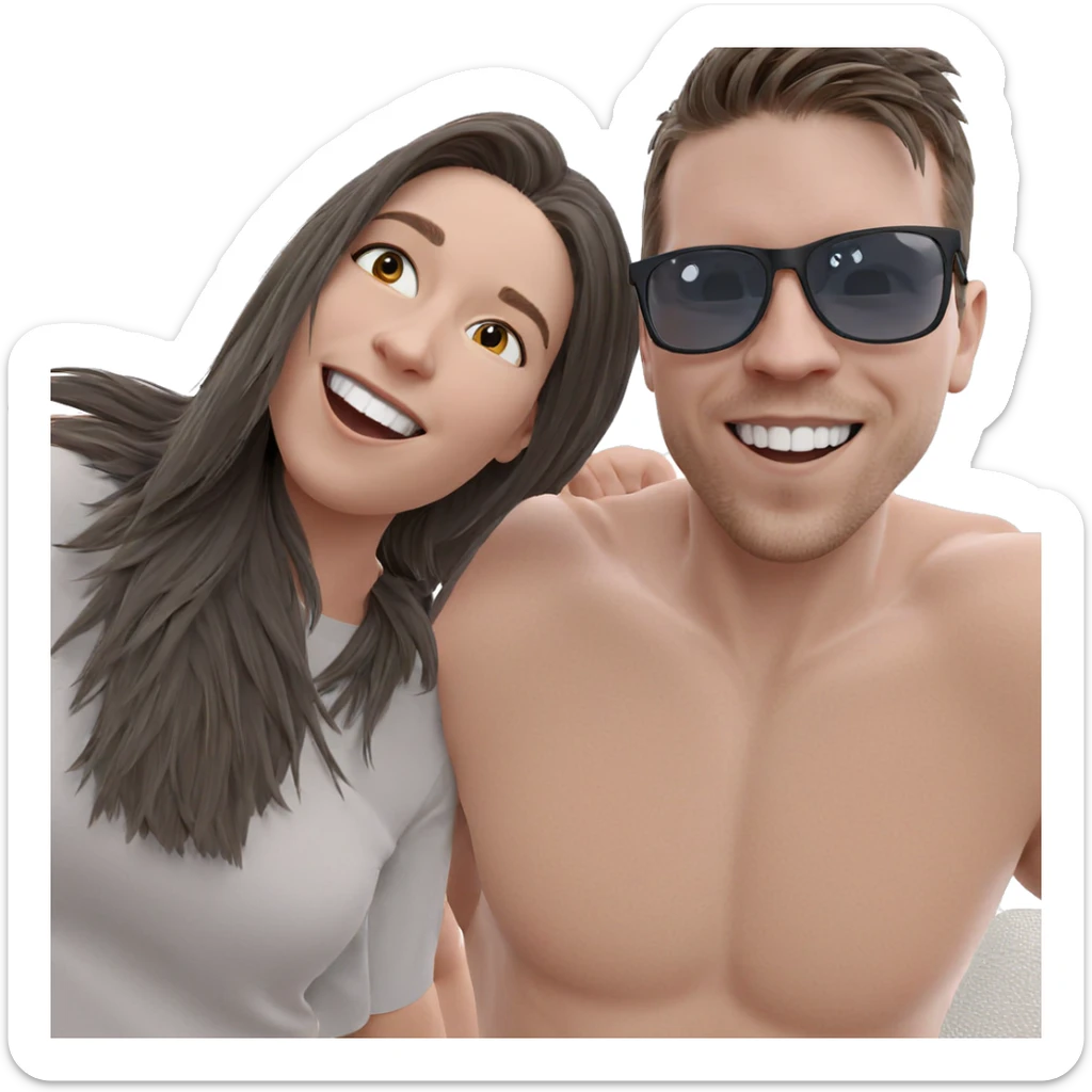 happy couple on white backdrop sticker