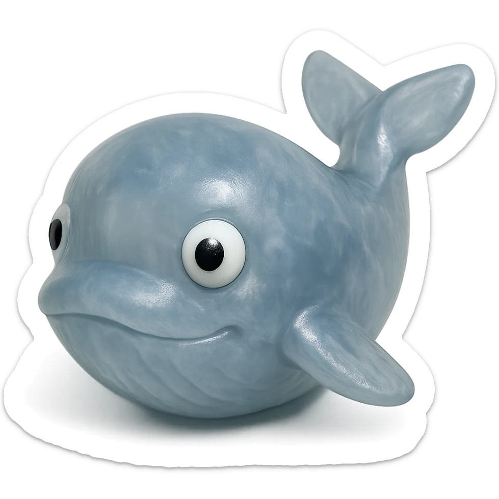 hyper-detailed retro 90's toy style whale, very transparent, natural blue-gray, soft plastic, derpy eyes, soft reflections, soft and squishy, some cloudiness, not shiny, highly detailed, appealing, no tag, no background sticker
