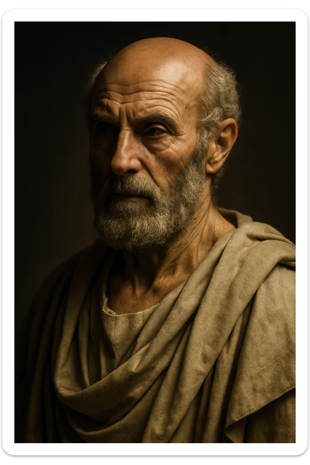 cinematic, realistic portrait of Hippocrates, the father of medicine, in dramatic clinical lighting, vertical 2:3 aspect ratio sticker
