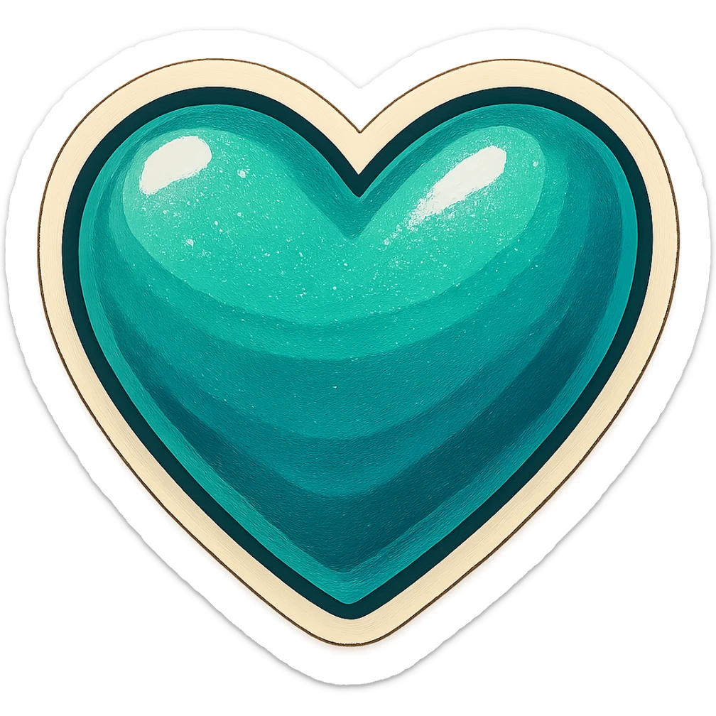 Change the glittery mint color heart with a shine to a glittery teal color heart with a shine, keeping the background transparent. sticker