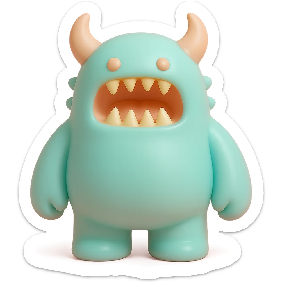 scary monster with horns and sharp teeth, detailed sticker