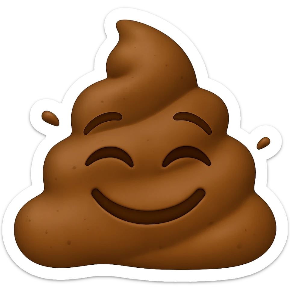 Create a mud smile emoji in the style of iPhone (Apple) emojis, cartoonish, brown mud with a closed smile and unique mud shape. No background. sticker