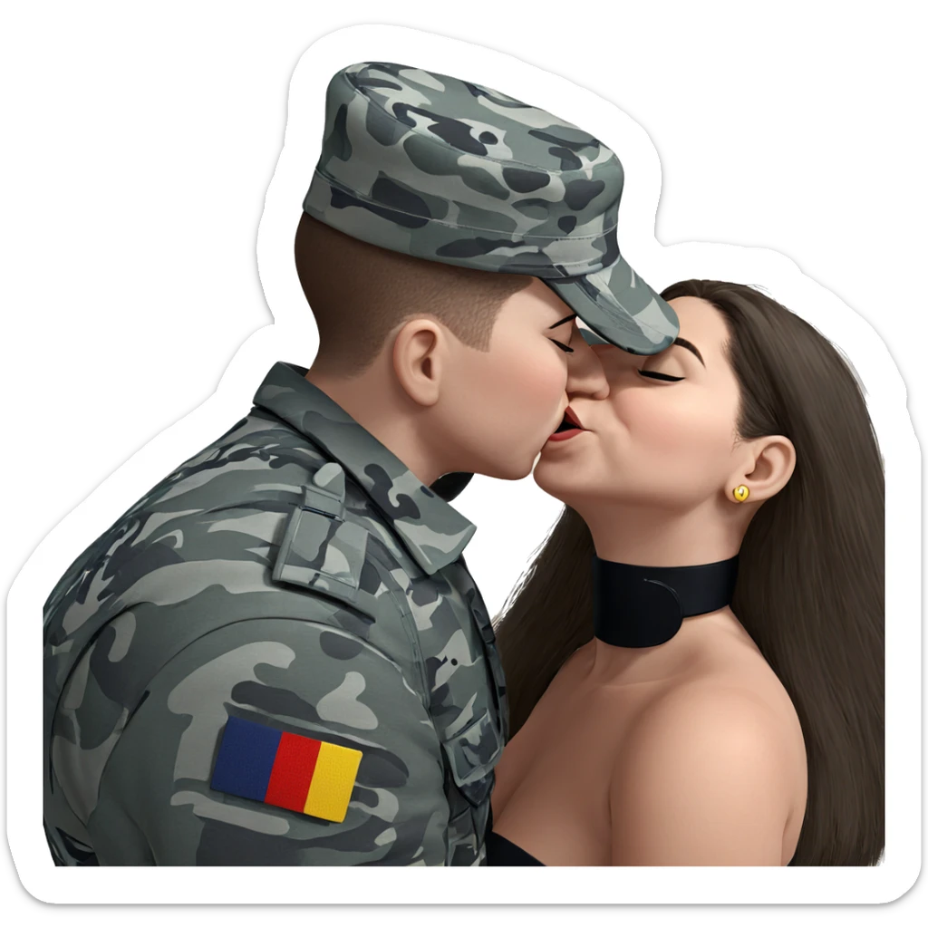 military couple sharing a kiss sticker