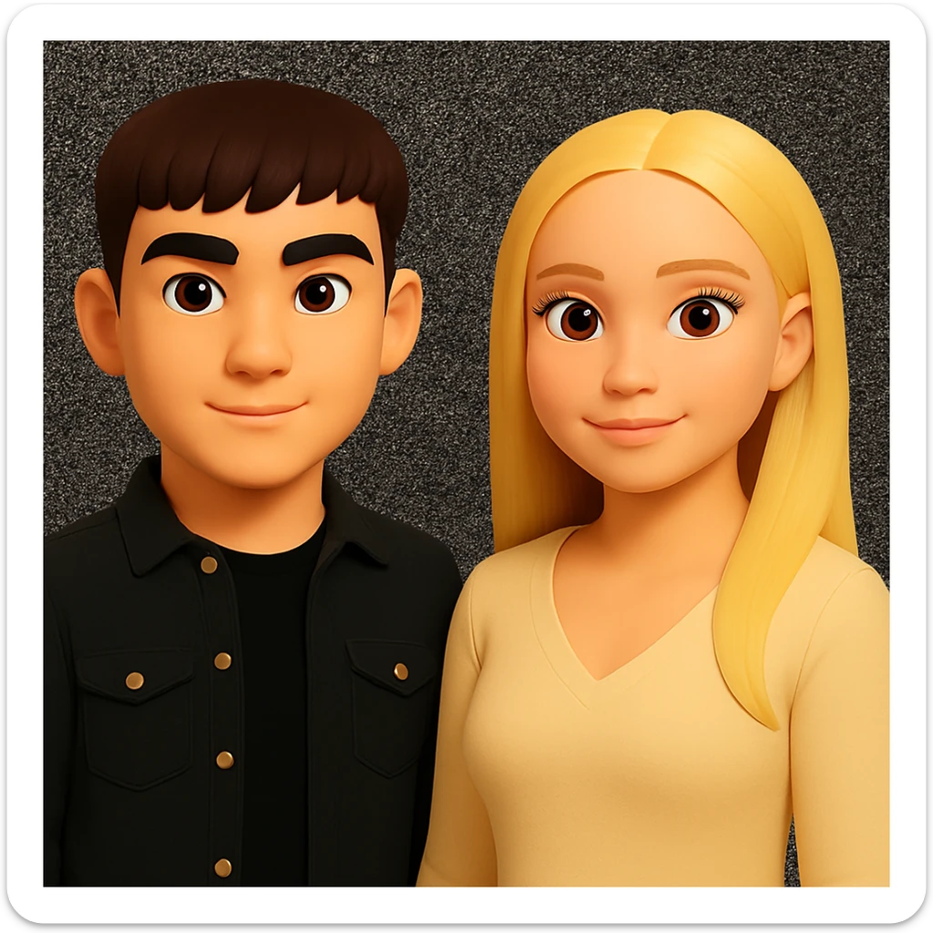 Make the people in the image stand slightly farther apart from each other, preserving the original style and background. sticker