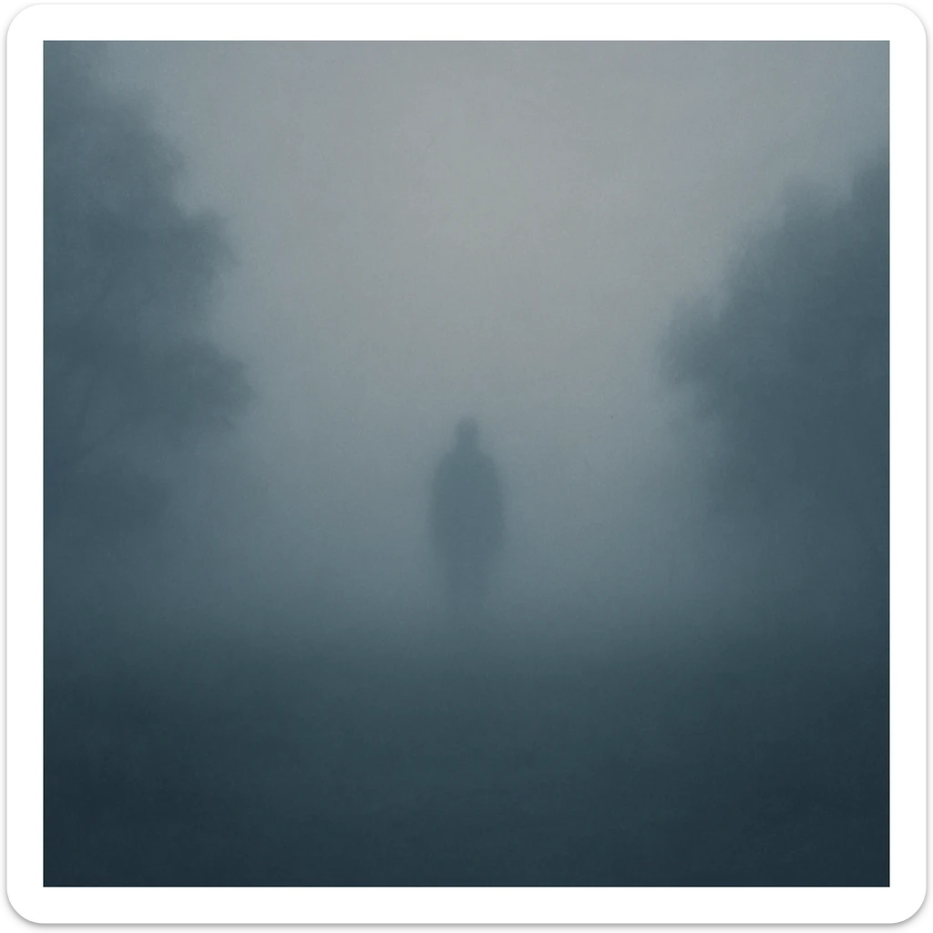 A foggy landscape with a mysterious silhouette in the distance, foggy style. sticker