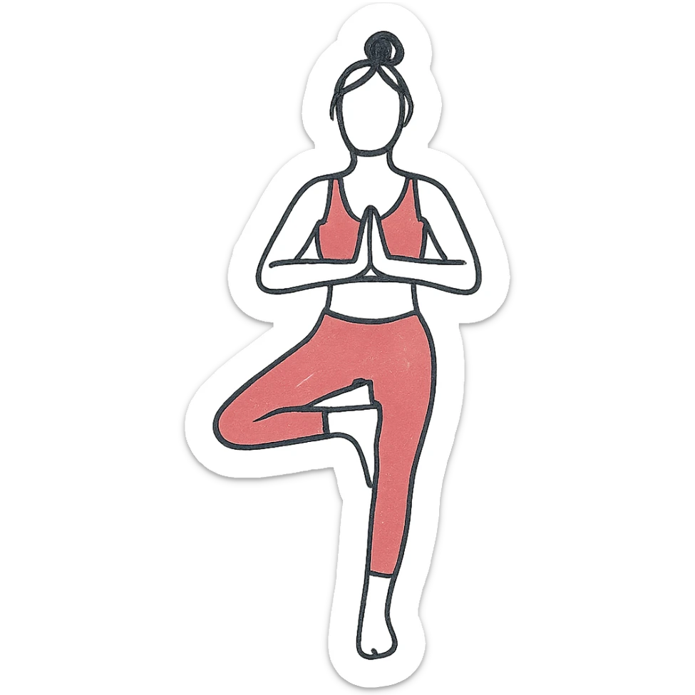 A woman standing in a tree pose (Vrksasana), wearing a sport bra and leggings in color C52975 sticker