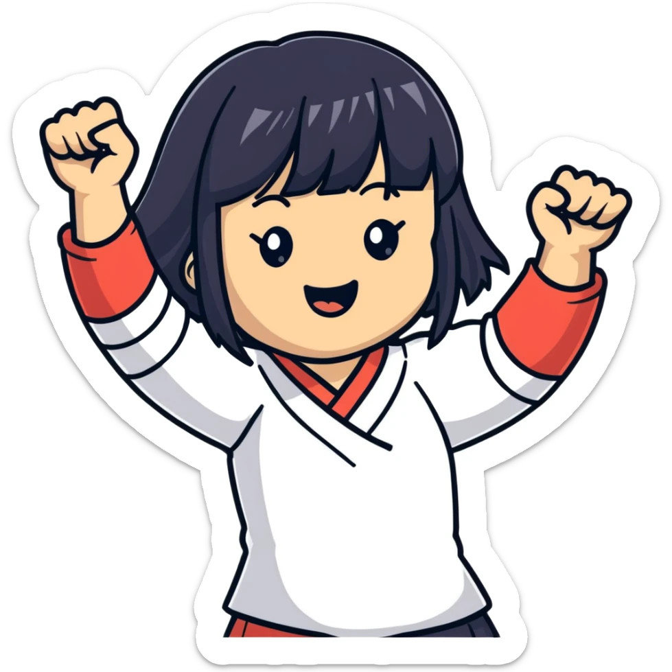 East Asian woman with long black straight hair and bangs cheering for Doosan Bears baseball team sticker