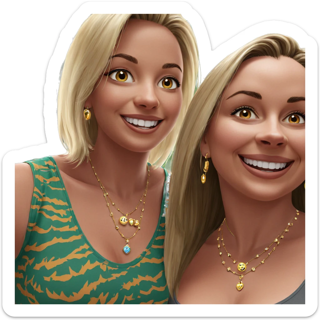 smiling girls with jewelry sticker