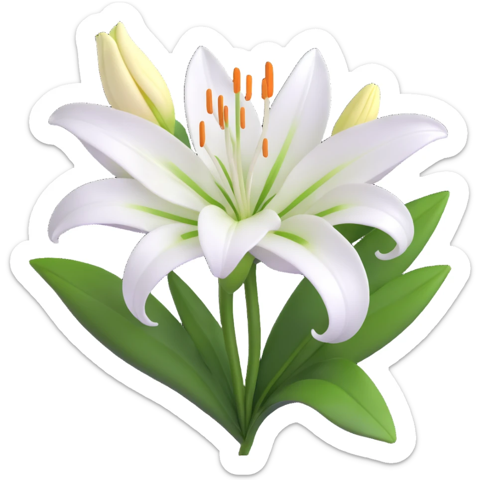 Elegant white lily flower with detailed petals and green foliage sticker