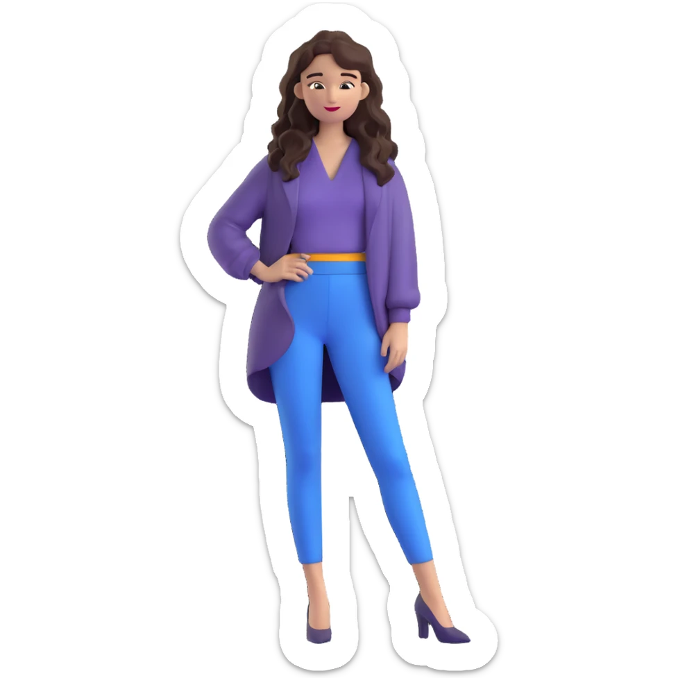 Trendy fashionable woman with long loose wavy hair wearing chic clothes sticker