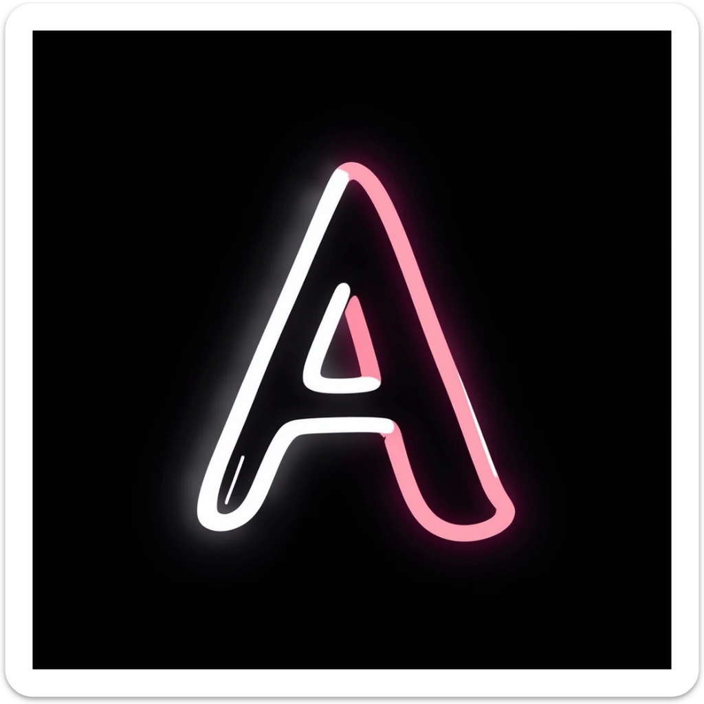 Capital letter A with neon glowing effect sticker