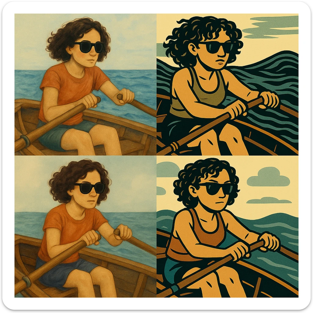 Kıvırcık saçlı, kürek çeken kızın güneş gözlüğü takmasını sağla sticker