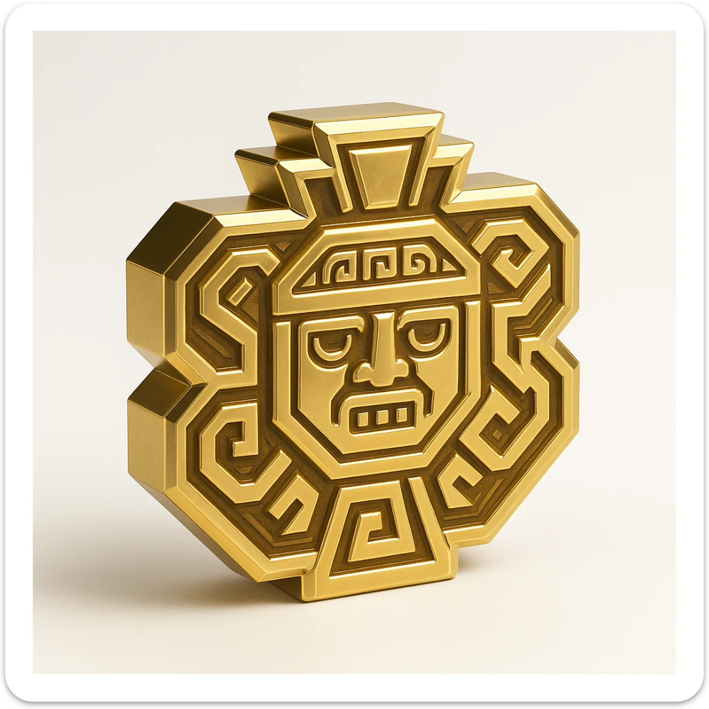 Inca-inspired logo with geometric patterns, gold and deep blue color palette, bold and iconic, suitable for branding sticker