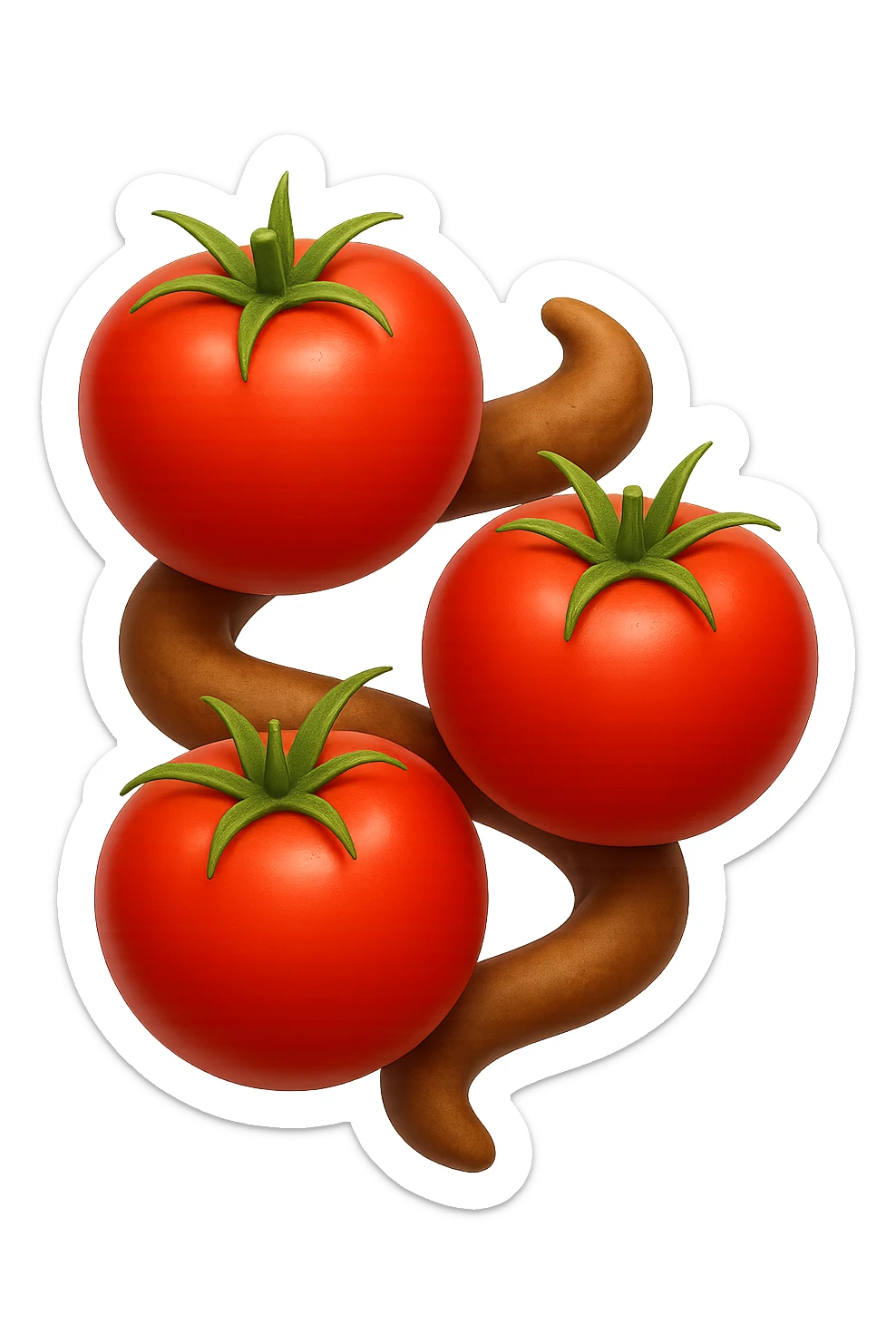 emoji stile iphone di pomodori che fluttuano in aria con colon attorcigliato intorno, iperrealistico 4k, isolato su sfondo bianco sticker