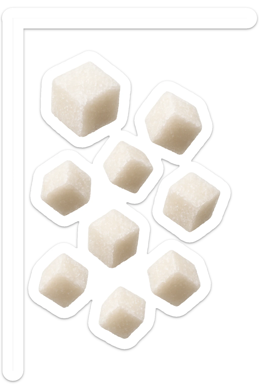 emoji stile iphone di zollette di zucchero che fluttuano in aria, iperrealistico 4k, isolato su sfondo bianco sticker