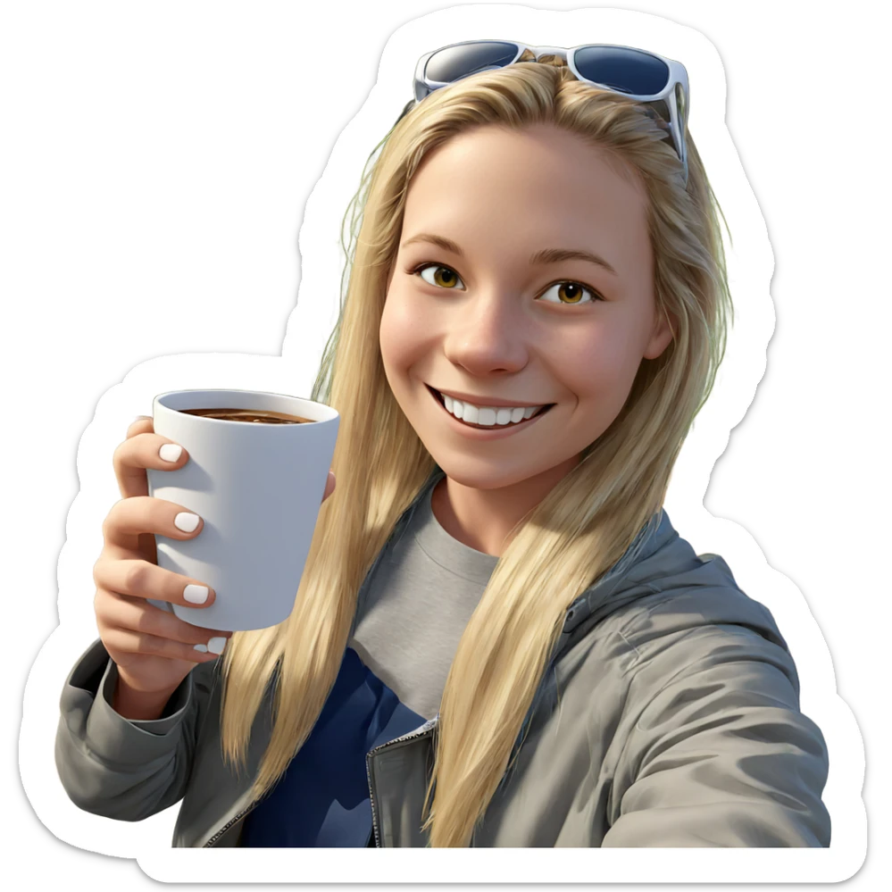 smiling girl with cup outdoors sticker