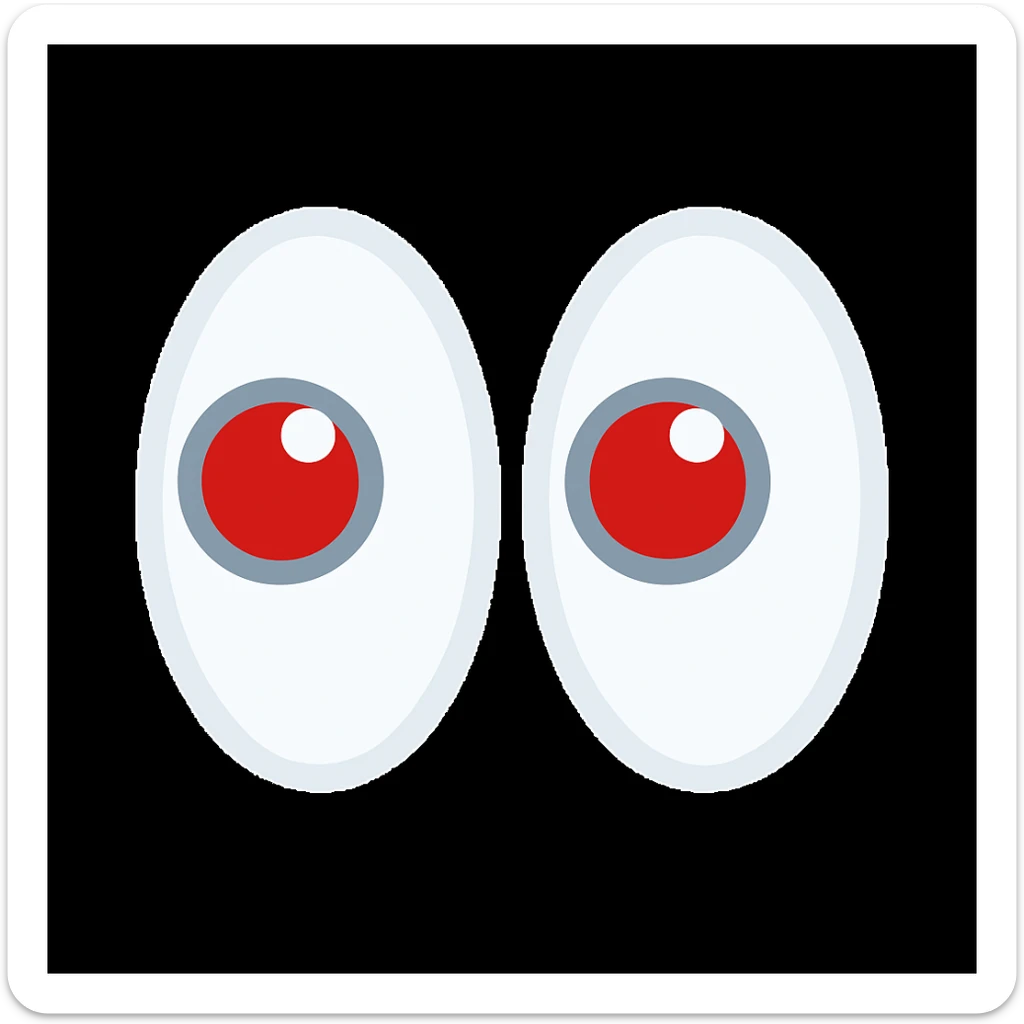 Change the irises of these cartoon eyes to red, keeping the rest of the design the same. Do not add any bloodshot or red veins, just make the irises red. The style is cartoon eyes as shown in the reference image. sticker