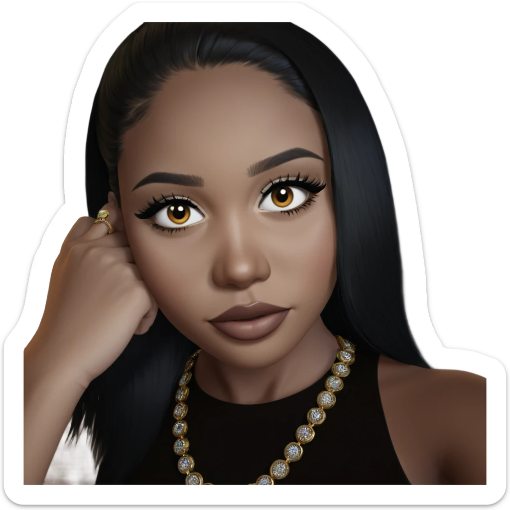 black haired girl with jewelry sticker