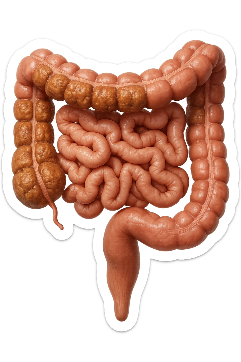 intestino umano anatomico realistico con feci spezzettate iperrealistiche nel colon sticker