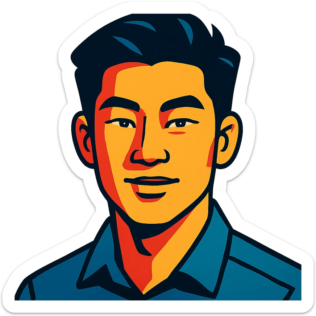 vibrant toon style portrait of a black haired handsome Chinese man sticker