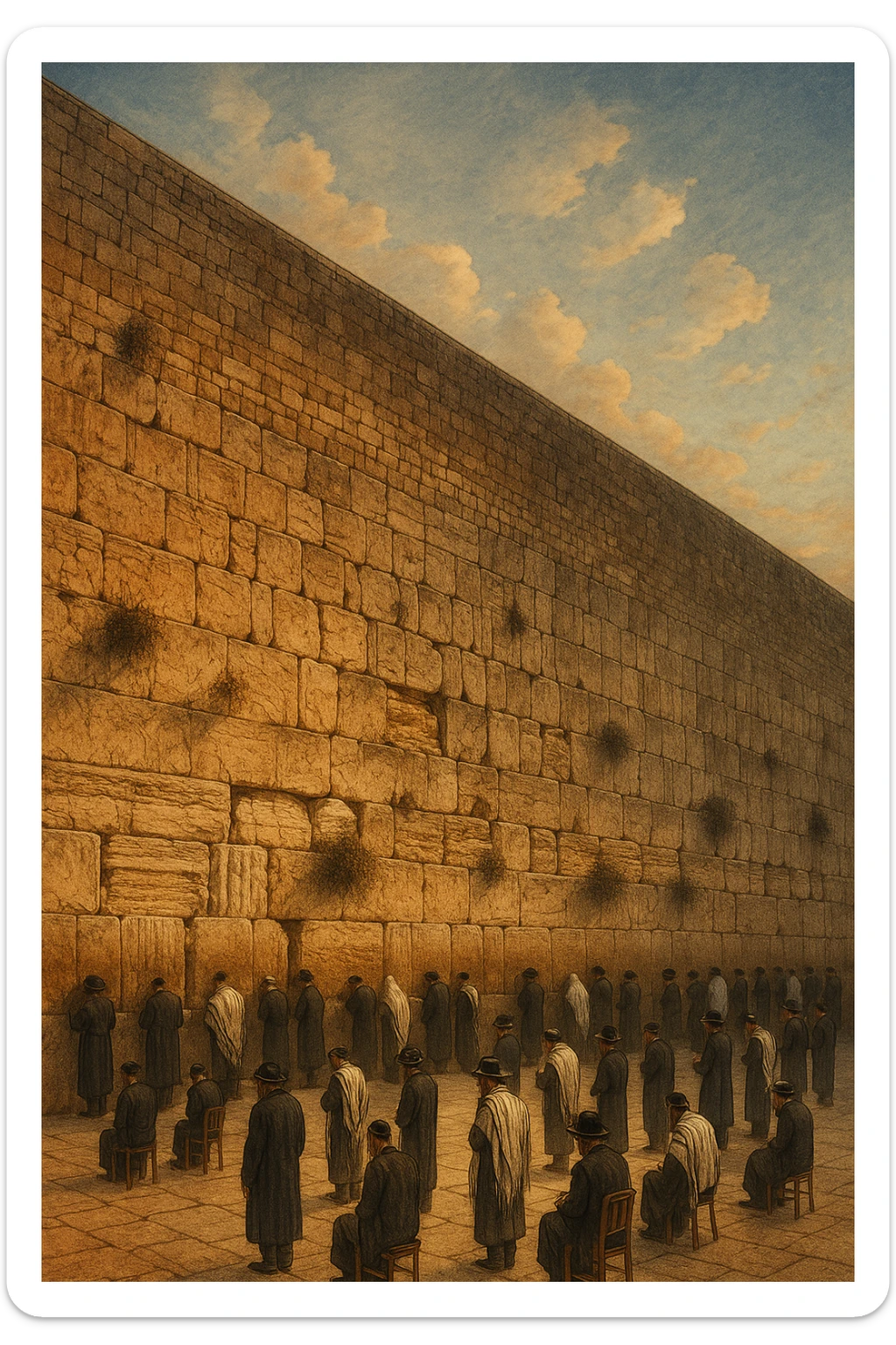 illustration of the Kotel (Western Wall), style 3, detailed, artistic sticker