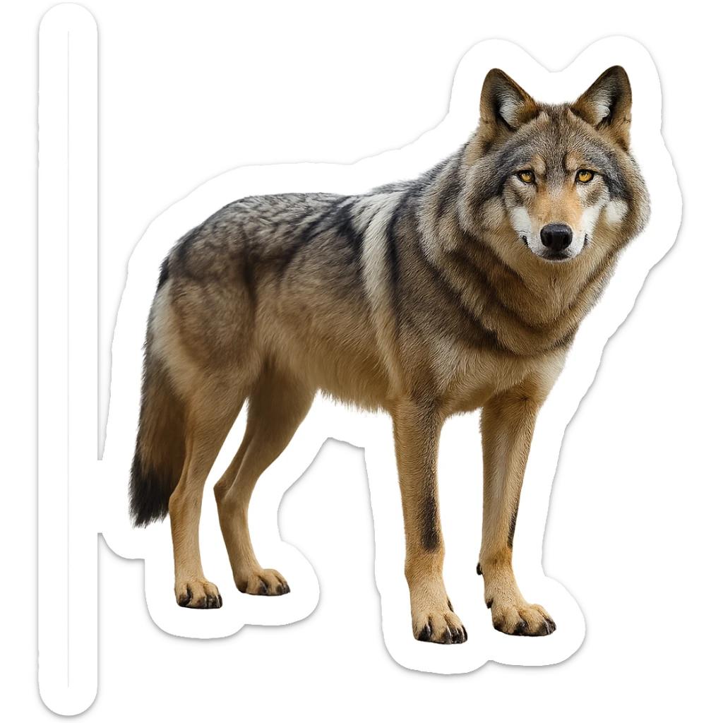 Remove the background to depict the full body of a photorealistic wolf on a transparent background. sticker