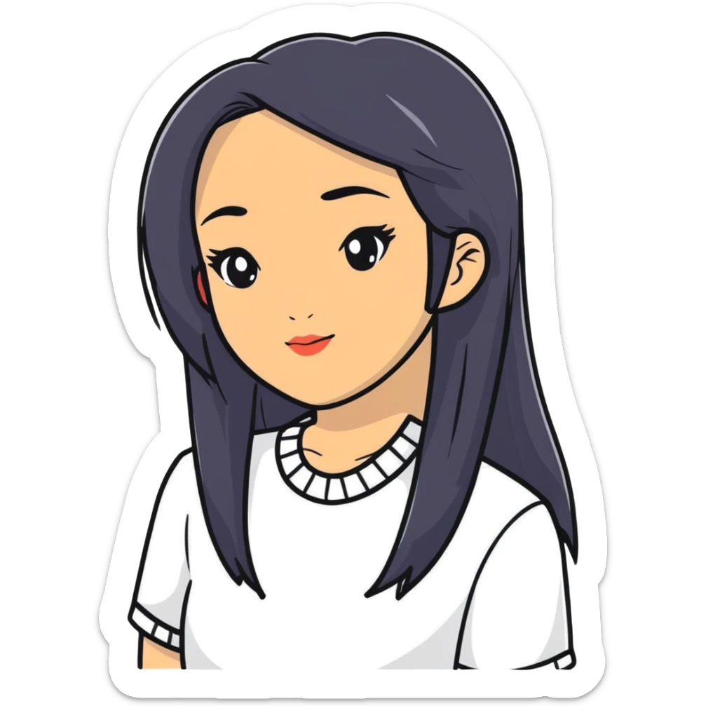Stylish confident woman with Asian and Latina features, long straight black hair sticker