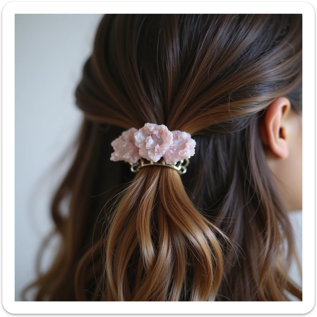 realistic hairclip with rose quartz gemstone, photorealistic style, detailed, high resolution sticker